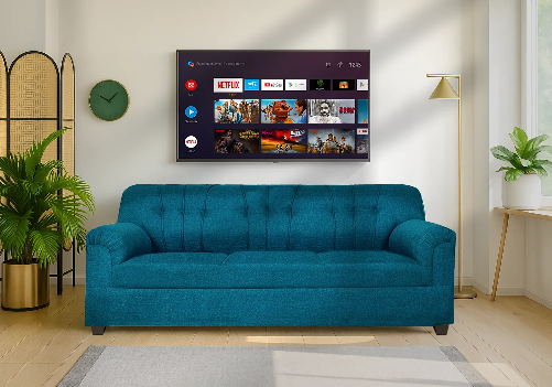 Jute 3 Seater Blue Sofa and Smart TV 40 Inch Combo